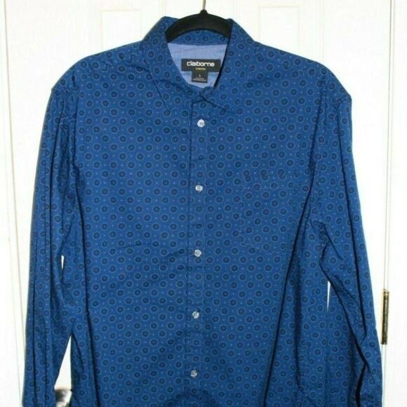 Claiborne Button Up Blue Circle Pattern - Picture 1 of 6